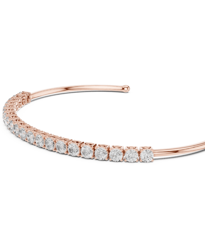 Rose gold oval cut diamond tennis open bangle with continuous diamond row