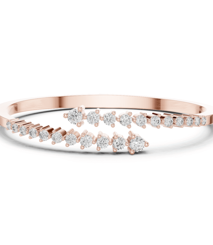 Rose gold channel-set round diamond bangle featuring sleek rows of securely set sparkling diamonds.