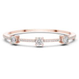 Rose gold trio round diamond pave bangle featuring three rows of sparkling round diamonds.