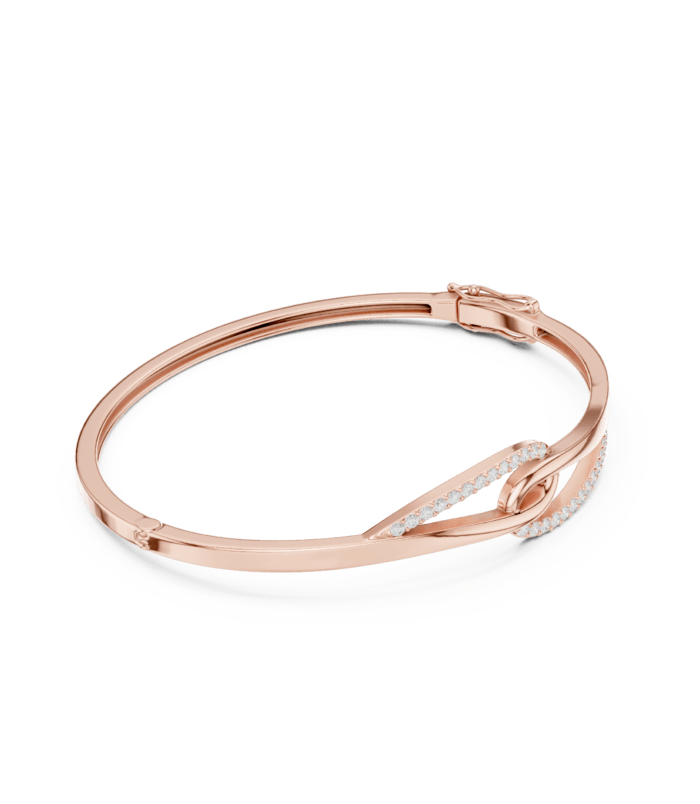Rose Gold Central Heart Motif Diamond Bangle with heart-shaped diamond cluster and pave diamond ribbons