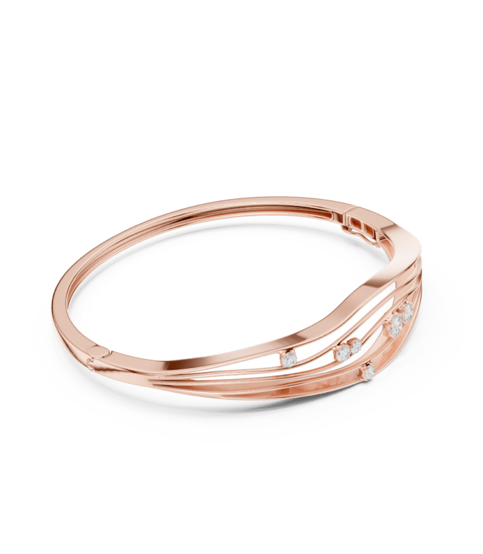 Graduated diamond line bangle in rose gold with round brilliant diamonds