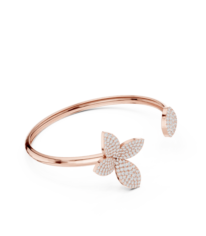 Rose gold triple band wave diamond bangle