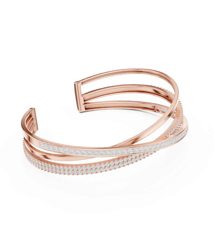 Pave Twist Diamond Bangle in rose and white gold with pave-set diamonds