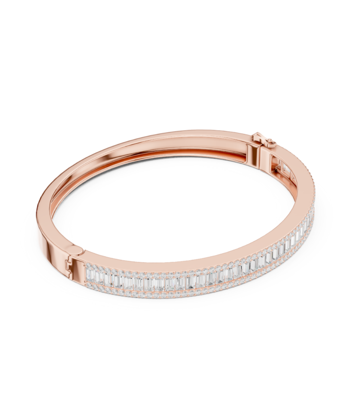Rose gold baguette diamond bangle with sleek modern desig