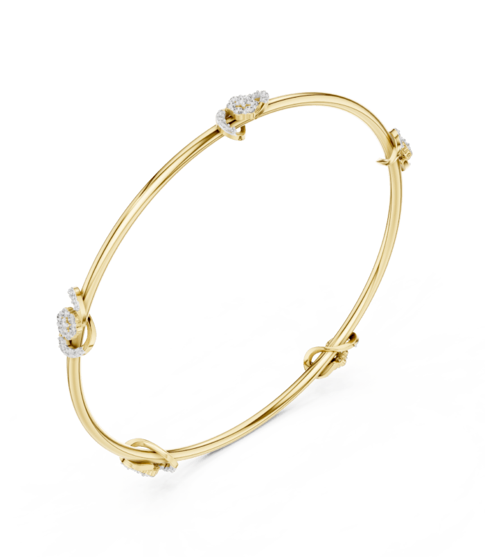 Yellow gold open knot diamond bangle side view diamond bracelet