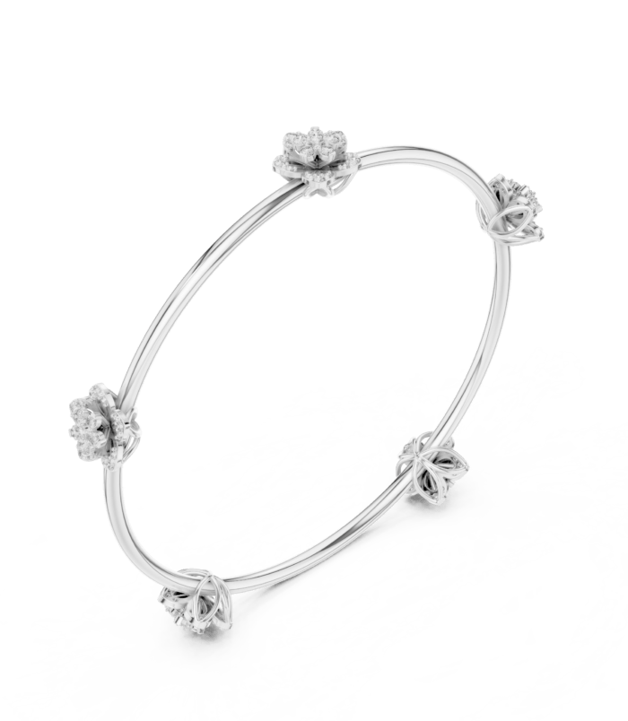 white-gold-floral-knot-diamond-bangle-side-view White gold floral knot diamond bangle side view luxury bracelet