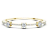Yellow gold trio round pave diamond bangle fine diamond jewellery