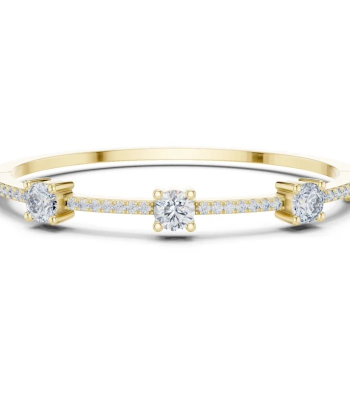 Yellow gold trio round pave diamond bangle fine diamond jewellery