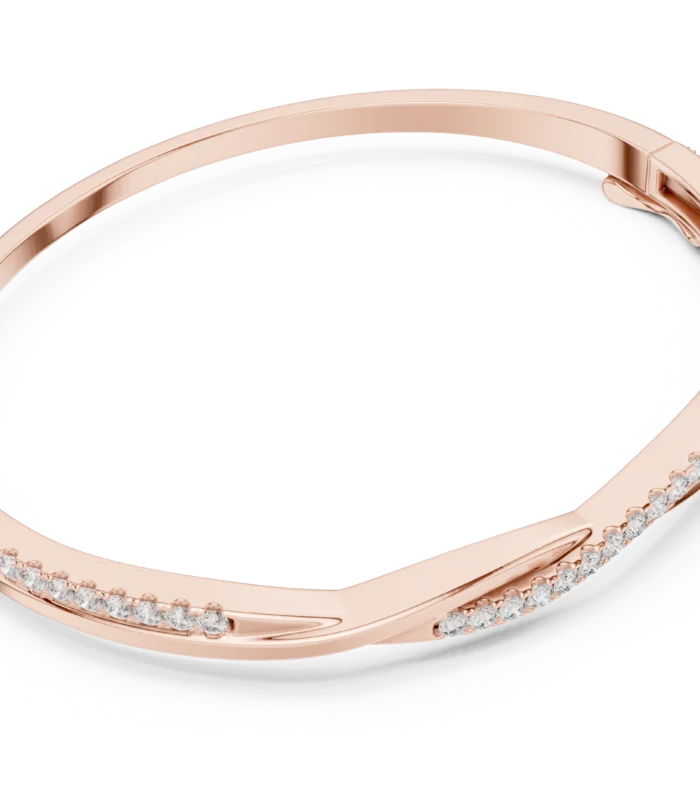 Rose gold diamond twist bangle side view fine diamond bracelet