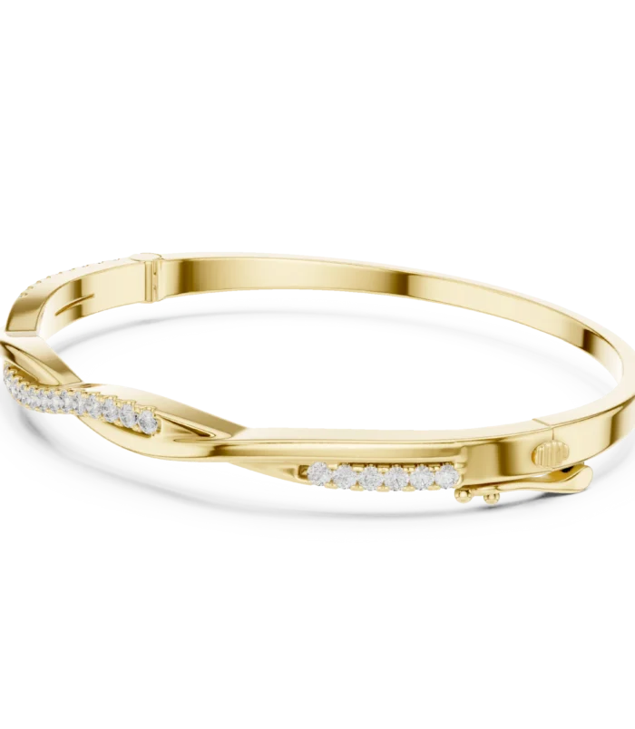 Yellow gold diamond twist bangle side view diamond bracelet