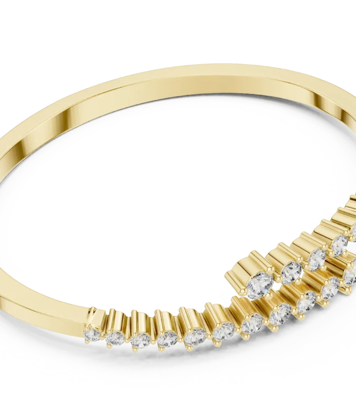Yellow gold channel set round diamond bangle side view diamond bracelet