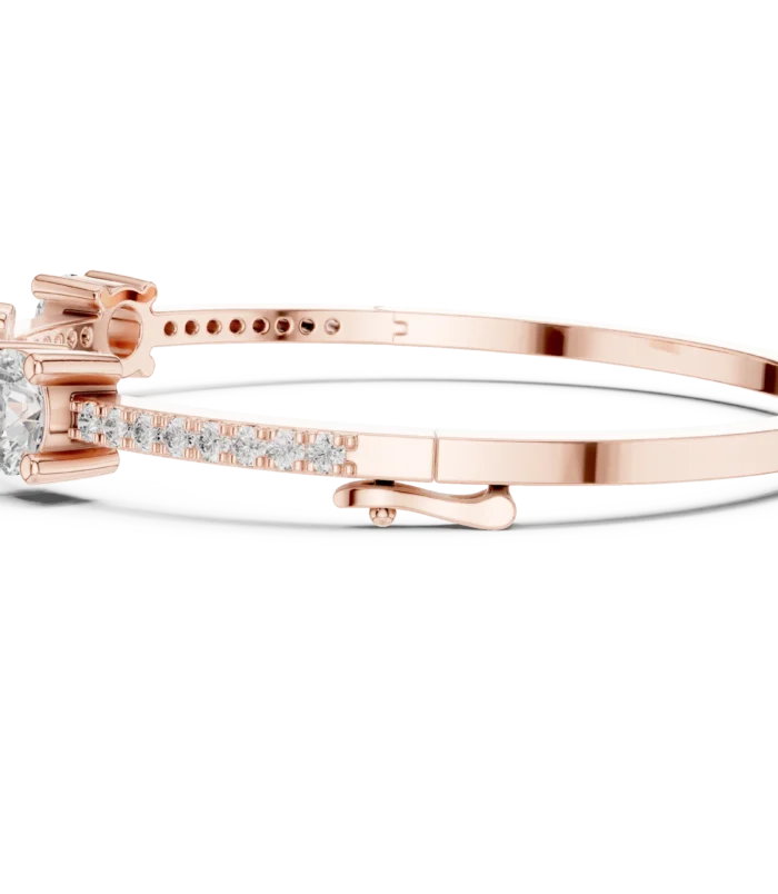 Rose gold trio round pave diamond bangle side view fine diamond bracelet