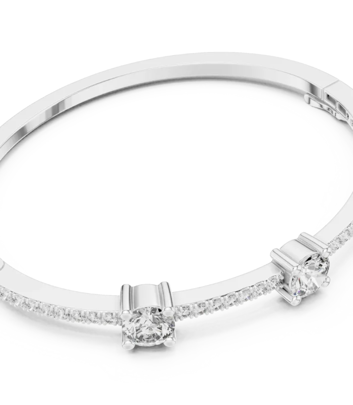 White gold trio round pave diamond bangle side view luxury bracelet