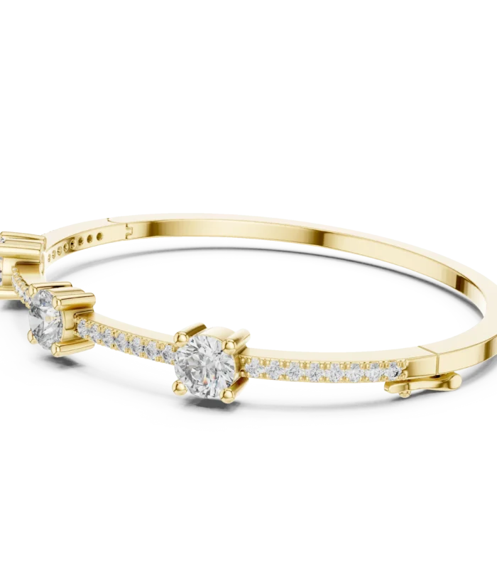 Yellow gold trio round pave diamond bangle side view diamond bracelet
