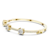 Yellow gold trio round pave diamond bangle side view diamond bracelet