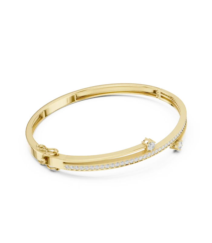 yellow-gold-wavy-three-stone-diamond-bangle-side-view Yellow gold wavy three stone diamond bangle side view diamond bracelet