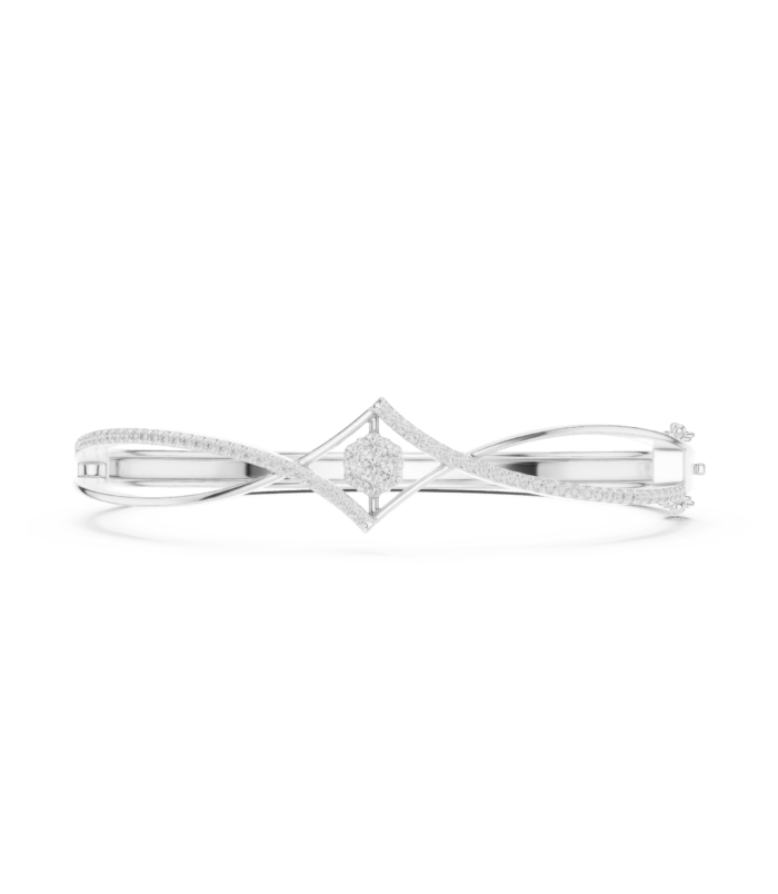 white-gold-baguette-pave-diamond-bangle White gold baguette and pave diamond bangle elegant diamond jewellery