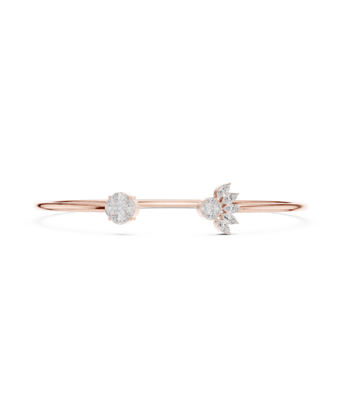 Rose gold central solitaire cutout diamond bangle side view fine diamond bracelet