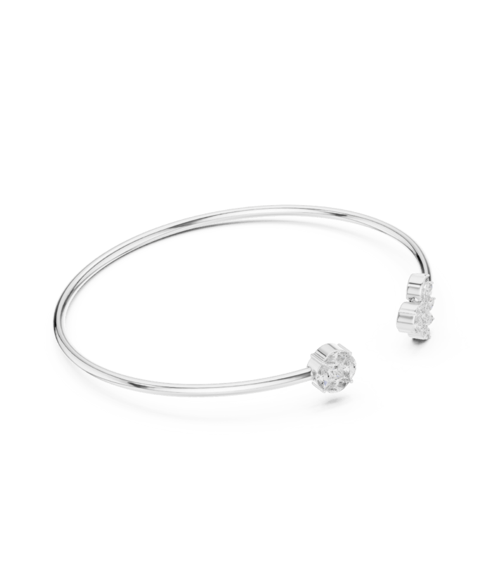 White gold central solitaire cutout diamond bangle side view luxury bracelet