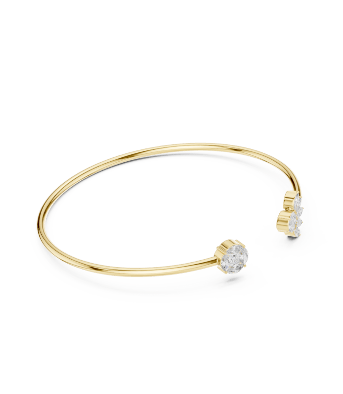 Rose gold central solitaire cutout diamond bangle side view fine diamond bracelet