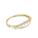 Yellow gold open circle diamond cuff bangle side view diamond bracelet