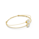 Yellow gold diamond halo station bangle side view diamond bracelet