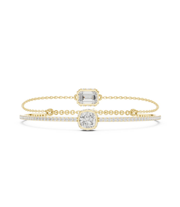 Yellow gold diamond halo station bangle fine diamond jewellery