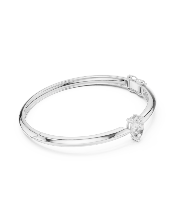 White gold oval motif diamond bangle side view luxury bracelet