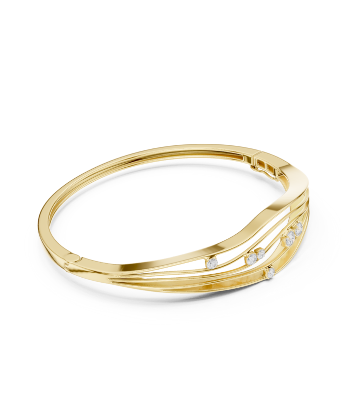 Yellow gold graduated diamond line bangle side view fine diamond jewellery