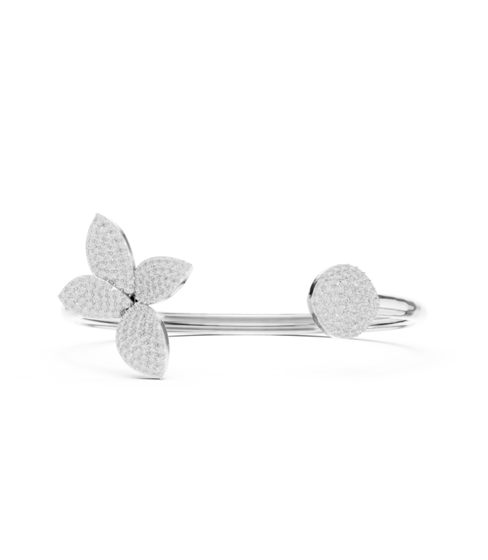 White gold butterfly diamond open bangle pave diamond jewellery front view.