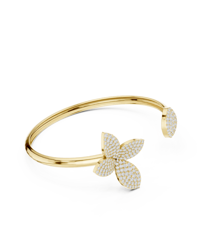 Yellow Gold Diamond Butterfly Open Bangle side view