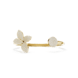 Yellow gold butterfly diamond open bangle luxury diamond jewellery front view.