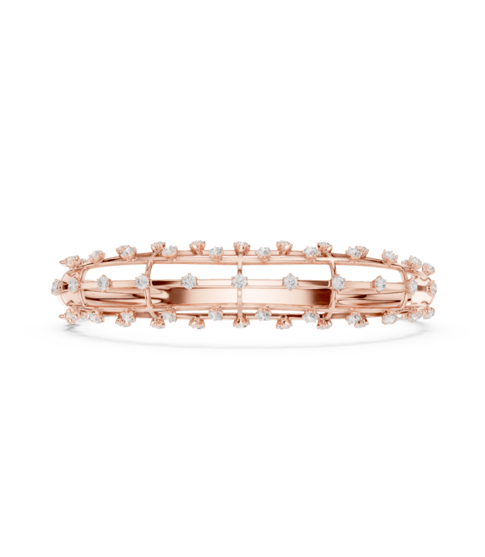 Rose gold double row pave diamond bangle luxury diamond jewellery front view
