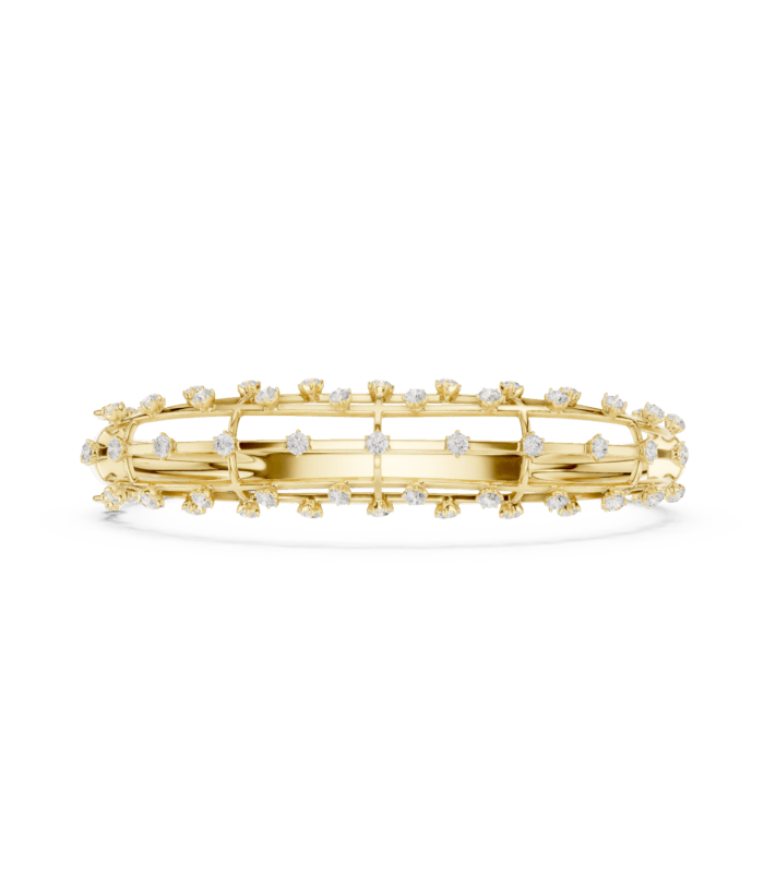 Yellow gold double row pave diamond bangle elegant diamond bracelet front view