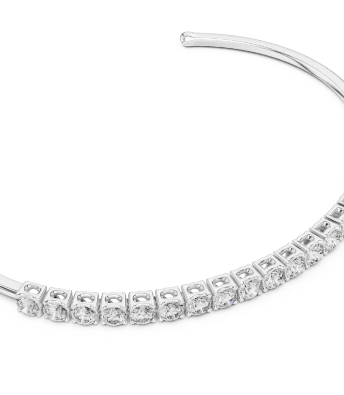 white-gold-oval-cut-diamond-tennis-open-bangle-side-view White gold oval cut diamond tennis open bangle side view luxury bracelet